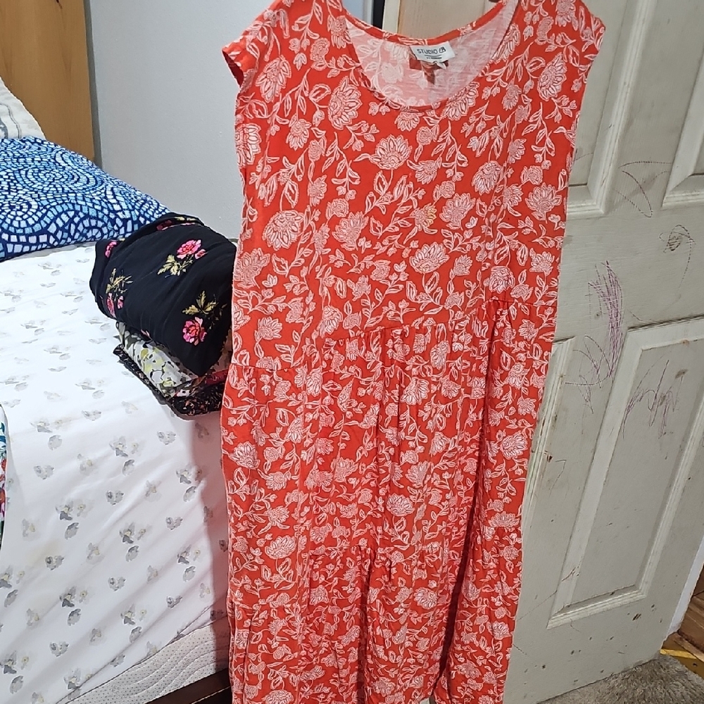 🍀Bobeau Orange White Sleeveless Midi Sundress Casual